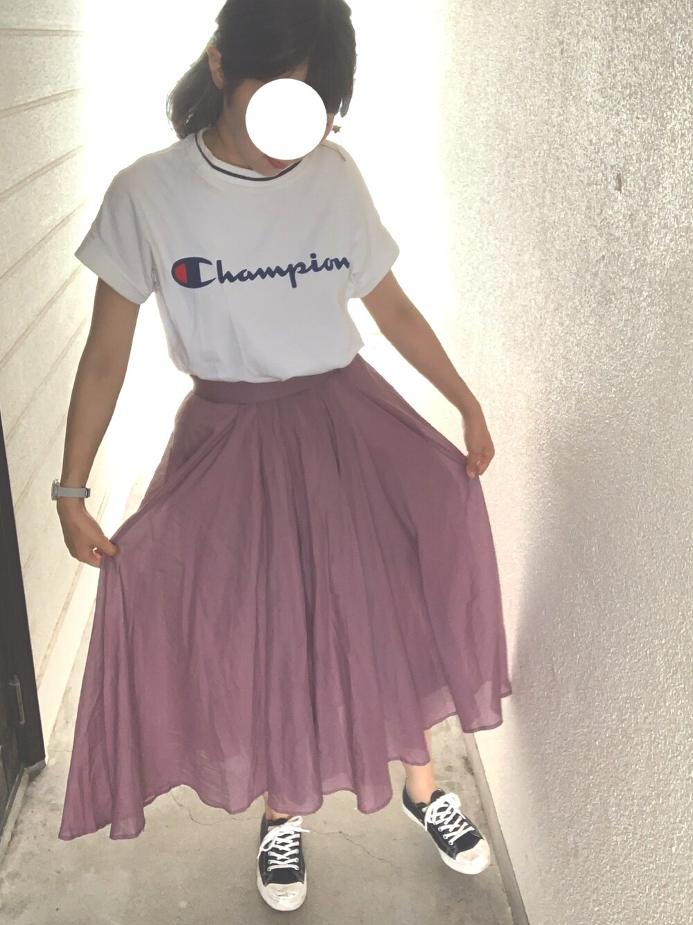 「GRLのアイテム（スカート、ピンク系）」を使った、もちさん（レディース・157cm）の夏コーディネートの1枚目の写真