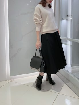 「ひざ丈スカート」｜「アイテム（ブーツ）」を使った、kyoko.hさん（レディース・160cm）の秋コーディネート