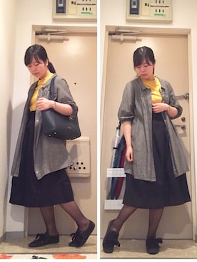 「黒×黄色」｜「アイテム（その他アウター）」を使った、mikiさん（レディース・158cm）の秋コーディネート