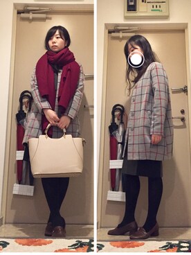 「赤マフラー」｜「アイテム（ジャケット/アウター）」を使った、mikiさん（レディース・158cm）の冬コーディネート