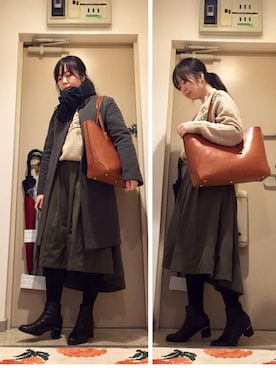 「チェックマフラー」｜「アイテム（その他アウター）」を使った、mikiさん（レディース・158cm）の冬コーディネート