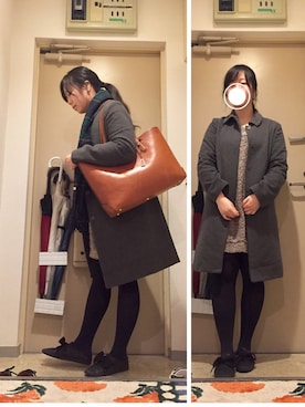 「チェックマフラー」｜「アイテム（その他アウター）」を使った、mikiさん（レディース・158cm）の冬コーディネート