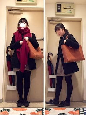 「ワンピース×スニーカー」｜「アイテム（ピーコート）」を使った、mikiさん（レディース・158cm）の冬コーディネート