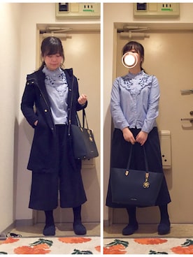 「刺繍シャツ」｜「アイテム（その他アウター）」を使った、mikiさん（レディース・158cm）の春コーディネート