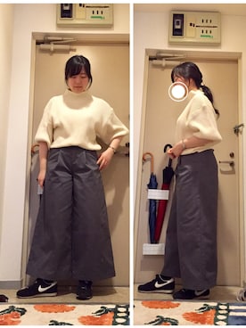 「オフホワイト」｜「アイテム（チノパンツ）」を使った、mikiさん（レディース・158cm）の夏コーディネート