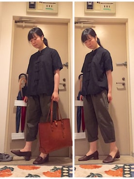 「ビッグトート」｜「アイテム（チノパンツ）」を使った、mikiさん（レディース・158cm）の夏コーディネート
