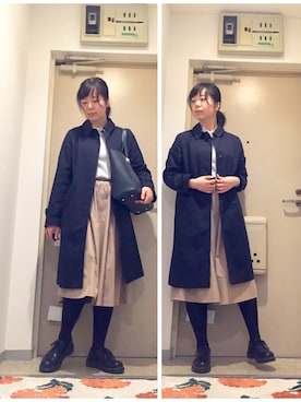 「3色コーデ」｜「アイテム（ステンカラーコート）」を使った、mikiさん（レディース・158cm）の秋コーディネート