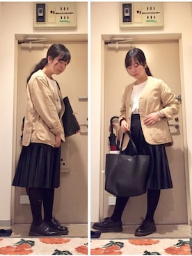 「ノーカラーシャツ」｜「アイテム（ノーカラージャケット）」を使った、mikiさん（レディース・158cm）の秋コーディネート
