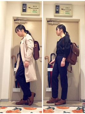 「no brand（ノーブランド）のアイテム（その他パンツ、ブルー系）」を使った、mikiさん（レディース・158cm）の春コーディネート