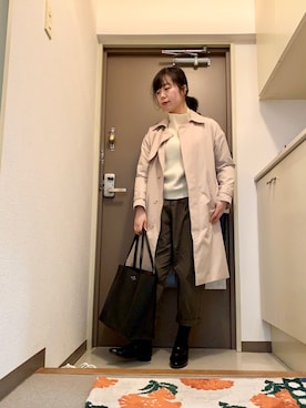 「トレンチ」｜「アイテム（ノーカラージャケット）」を使った、mikiさん（レディース・158cm）の秋コーディネート