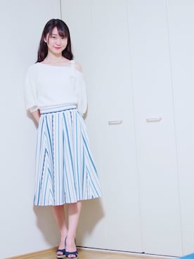 「白トップス」｜ちあきさん（レディース・153cm・20代）の夏コーディネート