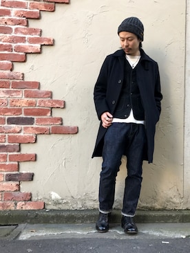 「schott（ショット）のアイテム（ステンカラーコート）」を使った、Junpeiさん（メンズ・166cm）の冬コーディネート