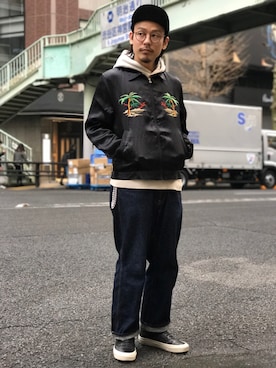 「schott（ショット）のアイテム（ブルゾン）」を使った、Junpeiさん（メンズ・166cm）の春コーディネート