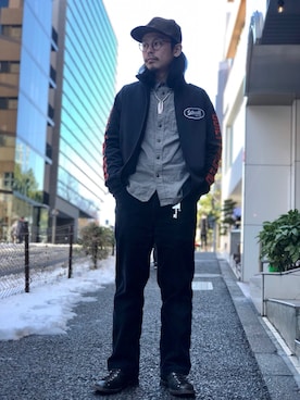 「Schott（ショット）のSchott/ショット/TC WORK PANTS/ティーシー ワーク パンツ（チノパンツ）」を使った、Junpeiさん（メンズ・165cm）の冬コーディネート