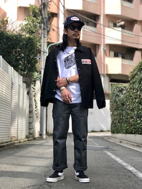 「schott(ショット)のアイテム(キャップ)」を使った、Junpeiさん(メンズ・165cm)の夏コーディネート