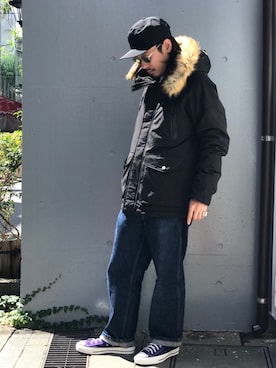 「schott(ショット)のアイテム(ダウンジャケット/コート)」を使った、Junpeiさん(メンズ・165cm)の秋コーディネート