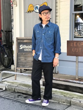 「Schott(ショット)のアイテム(チノパンツ)」を使った、Junpeiさん(メンズ・165cm)の秋コーディネート