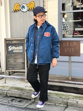 「schott（ショット）のアイテム（ナイロンジャケット）」を使った、Junpeiさん（メンズ・165cm）の秋コーディネート