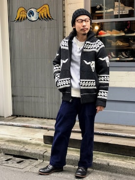 「schott（ショット）のアイテム（パンツ）」を使った、Junpeiさん（メンズ・165cm）の冬コーディネート