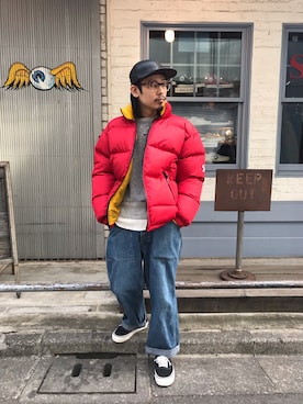 「schott（ショット）のアイテム（帽子）」を使った、Junpeiさん（メンズ・165cm）の冬コーディネート