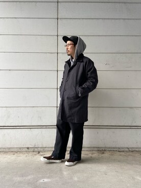 「schott（ショット）のアイテム（ステンカラーコート）」を使った、Junpeiさん（メンズ・165cm）の秋コーディネート