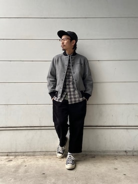 「ネルシャツ」｜「アイテム（スタジャン）」を使った、Junpeiさん（メンズ・165cm）の秋コーディネート