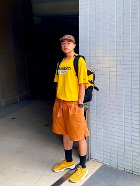 「plain-me（プレインミー）のアイテム（カーゴパンツ）」を使った、walkerさん（メンズ・175cm）の夏コーディネート