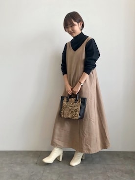 「ELENCARE DUE（エレンカーレデュエ）のアイテム（ジャンパースカート）」を使った、shibaさん（レディース・154cm）の秋コーディネート