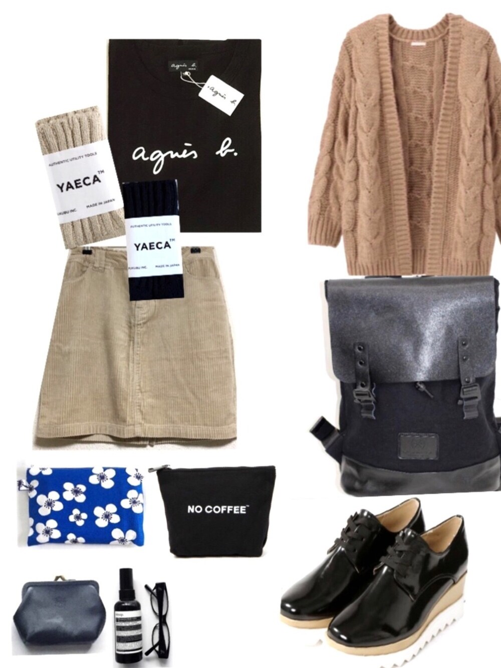 その他のカーディガン/ボレロ、ブラック系のバックパック/リュック、その他のカーディガン/ボレロを着用したレディースの秋コーディネートの1枚目の写真