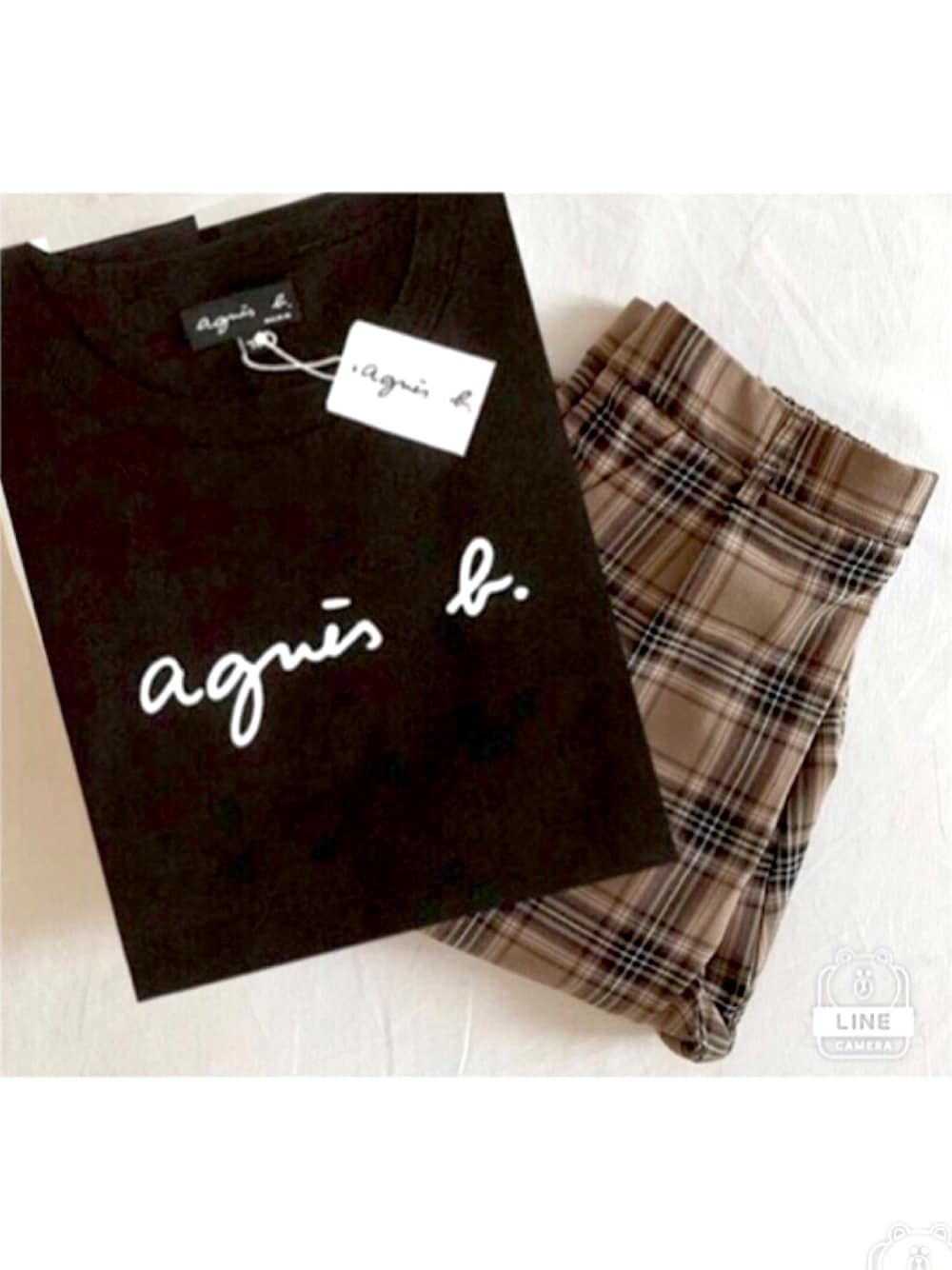「夏コーデ、プチプラコーデ、GU、アニエスベー」｜「agnes b.のアイテム（Tシャツ/カットソー、ブラック系）」を使った、みゆ9zくまてつさん（レディース・162cm）の夏コーディネートの1枚目の写真