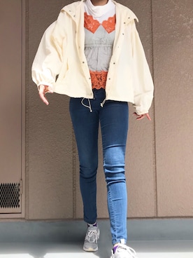 「rps（アールピーエス）のアイテム（ナイロンジャケット）」を使った、のじょみさん（レディース・164cm）の春コーディネート