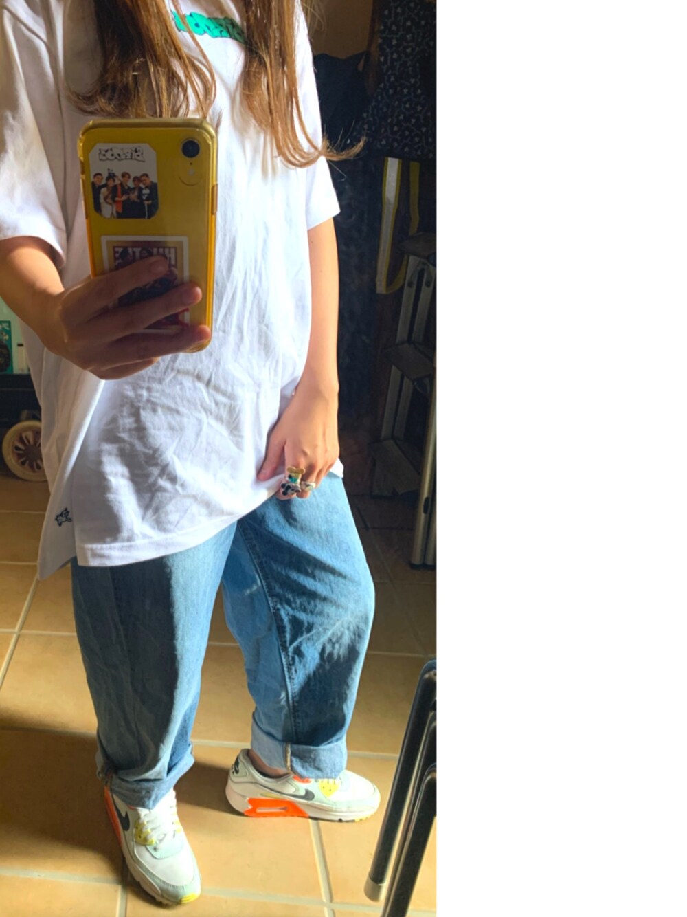 「シンプル、パンツコーデ、低身長コーデ、デニム、Tシャツ/カットソー、birdog、コムドット、夏だ！Tシャツ着よう！、夏先取り」｜「birdogのアイテム（Tシャツ/カットソー、ホワイト系）」を使った、ak︎︎︎︎︎☺︎  (相互)さん（レディース・149cm）の春コーディネートの1枚目の写真