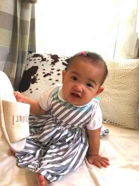 「アイテム（スタイ/よだれかけ、グレー系）」を使った、irukaさん（キッズ・80cm）の秋コーディネート