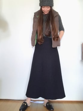 「Abercrombie&Fitch（アバークロンビーアンドフィッチ）のアイテム（ダウンベスト）」を使った、annaananさん（レディース・159cm）の冬コーディネート