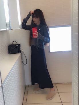 「TOGA（トーガ）のアイテム（ライダースジャケット）」を使った、annaananさん（レディース・159cm）の冬コーディネート