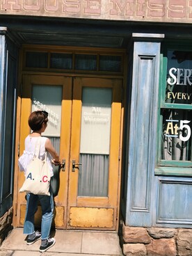「apcのアイテム（トートバッグ、ベージュ系）」を使った、☺︎さん（レディース・156cm）の夏コーディネート