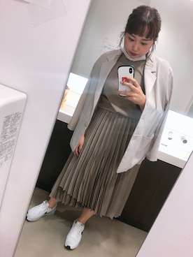 「UNIQLO（ユニクロ）のスーピマコットンリブクルーネックT（半袖）（Tシャツ/カットソー）」を使った、あやかさん（レディース・165cm）の夏コーディネート