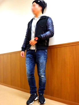「DIESEL（ディーゼル）のアイテム（ブルゾン）」を使った、ヤーマンさん（メンズ・171cm・30代）の冬コーディネート