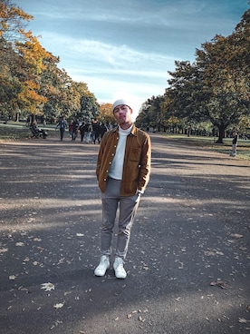 「MUJI」｜「アイテム（スラックス）」を使った、weslychiehさん（メンズ・175cm）の春コーディネート