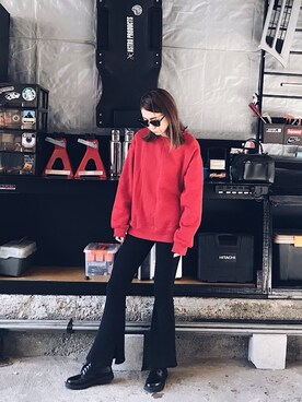 「GU（ジーユー）のアイテム（トップス、レッド系）」を使った、Tomo さん（レディース・153cm）の秋コーディネート