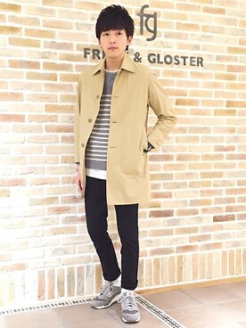 「GLOSTER（グロスター）のアイテム（ステンカラーコート）」を使った、マサくんさん（メンズ・173cm）の冬コーディネート