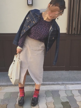 「花見」｜「アイテム（デニムジャケット）」を使った、あんなさん（レディース・157cm）の春コーディネート