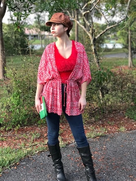 「red」｜「アイテム（浴衣）」を使った、Courtney Aさん（レディース・157cm）の冬コーディネート