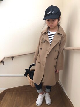 「アニエスベー」｜「アイテム（トレンチコート）」を使った、elenaさん（キッズ・120cm）の春コーディネート