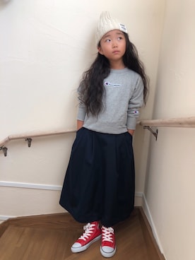 「AZUL by moussy（アズールバイマウジー）のアイテム（ニットキャップ/ビーニー）」を使った、elenaさん（キッズ・120cm）の秋コーディネート
