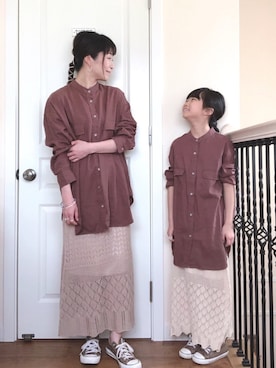 「透かし編みスカート」｜elenaさん（キッズ・132cm）の春コーディネート