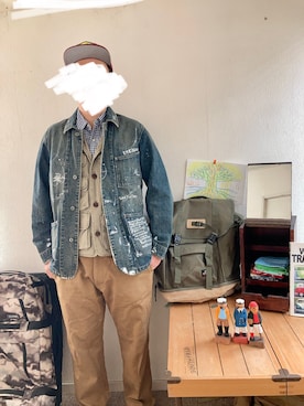 「ワークベスト」｜「アイテム（パンツ）」を使った、itsukamorinisumitaiさん（メンズ・174cm）の春コーディネート