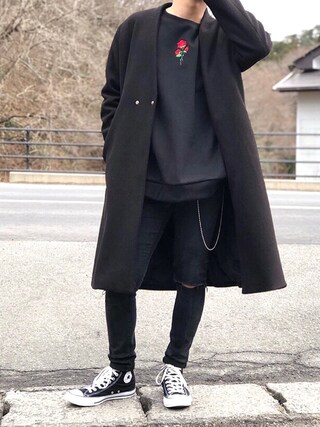 GENKI【プチプラ】使用「EMMA CLOTHES（オーバーサイズビーバーメルトンVネックロングコート）」的時尚穿搭