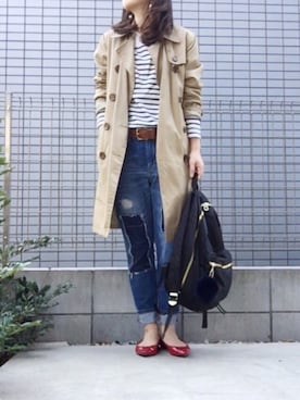 「アイテム（トレンチコート）」を使った、yumikoさん（レディース・154cm）の冬コーディネート