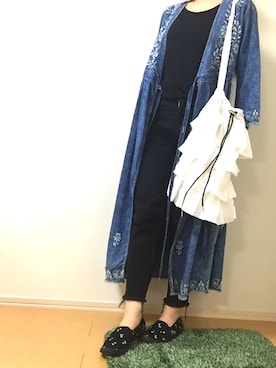 「デニムワンピース」｜「アイテム（スリッポン）」を使った、m.k.kさん（レディース・154cm）の夏コーディネート